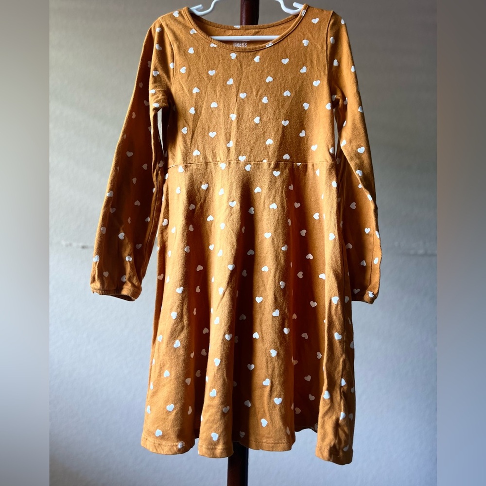 Jumping Beans Mustard Heart Pattern Kids Dress
